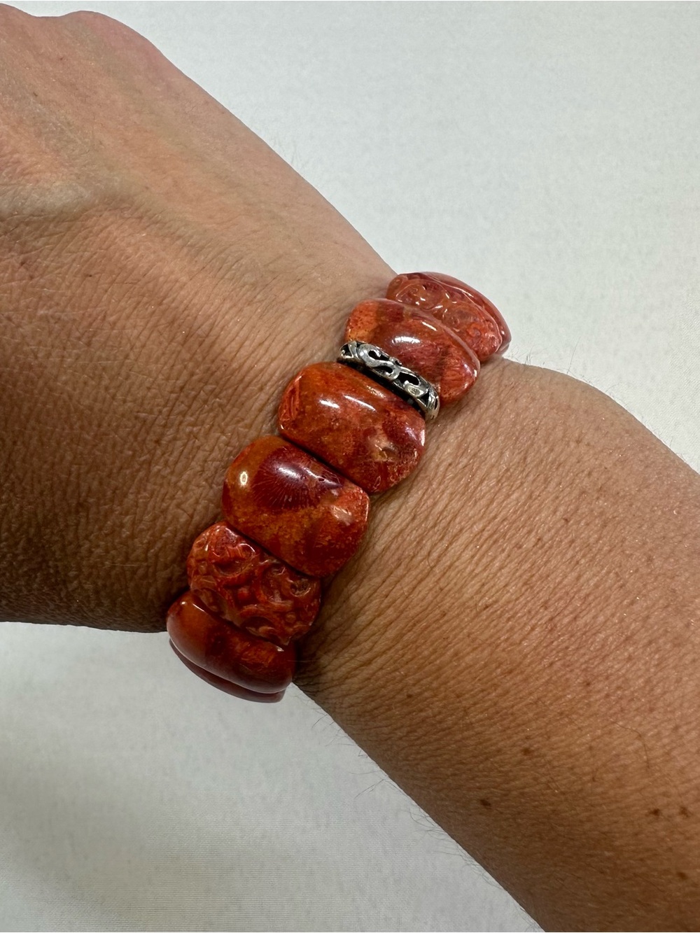 Silpada B2259 Red Coral Stretch Bracelet 8'' .925 Sterling Silver